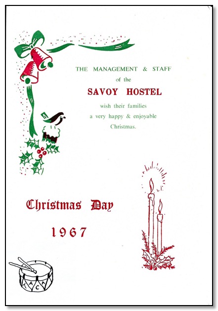 TACA Savoy Hostel Christmas menu 1967 a